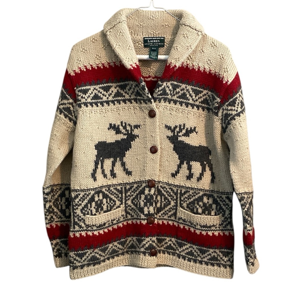 Lauren Ralph Lauren Cream and Red Cardigan